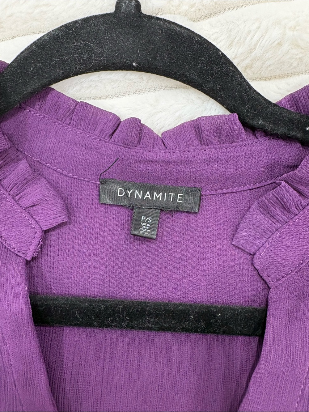 Dynamite Violet Ruffle-Neck Button Front Blouse - Picture 2 of 4